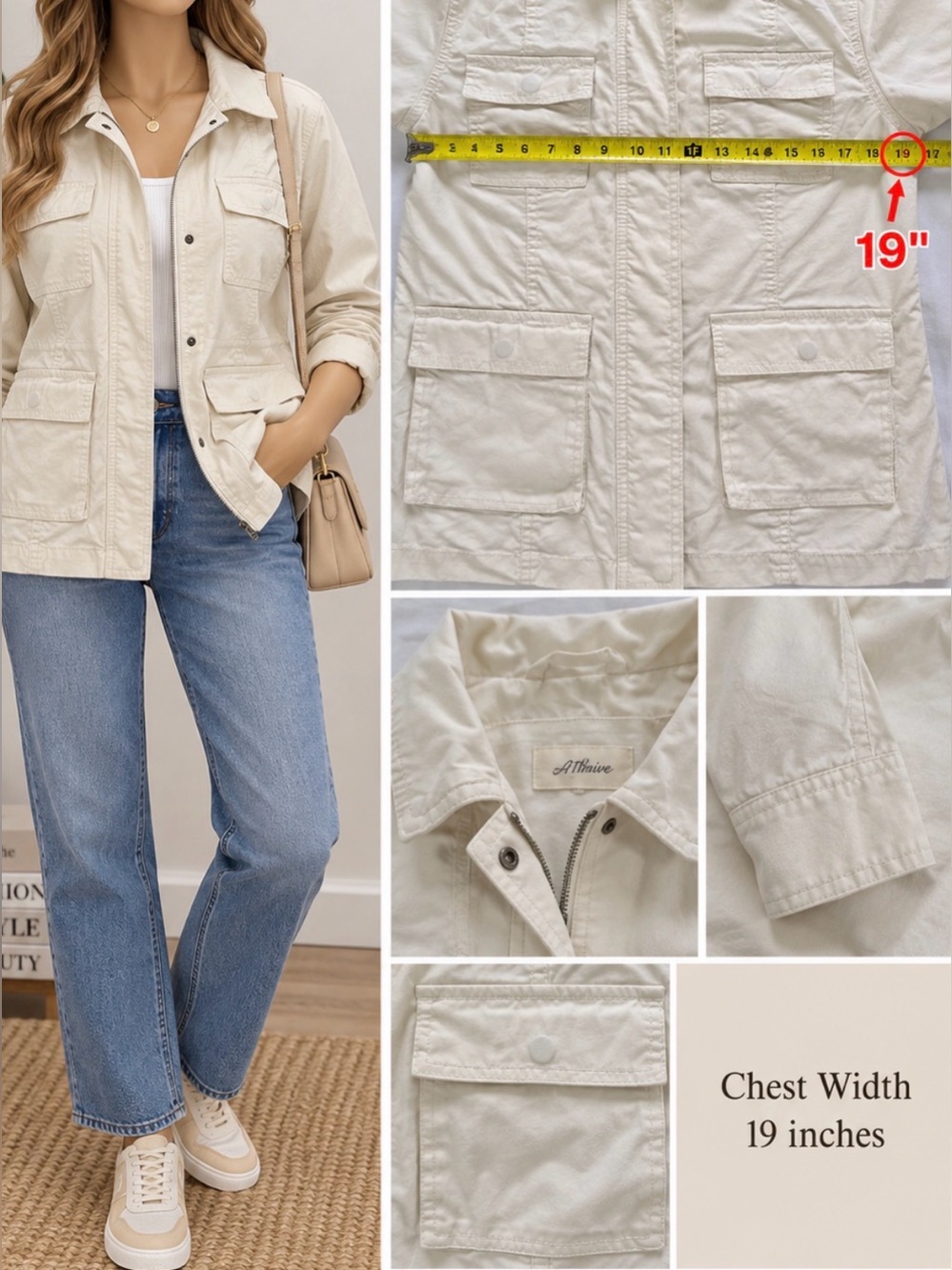 Universal Thread Women’s Utility Jacket Cream Lined Lightweight Snap Front Pocke